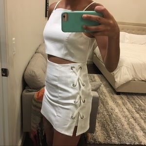 white mini skirt